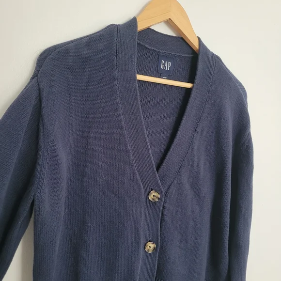 GAP Women's Navy Blue Knit Sweater Cardigan 100% Cotton Size M - Picture 2 of 10